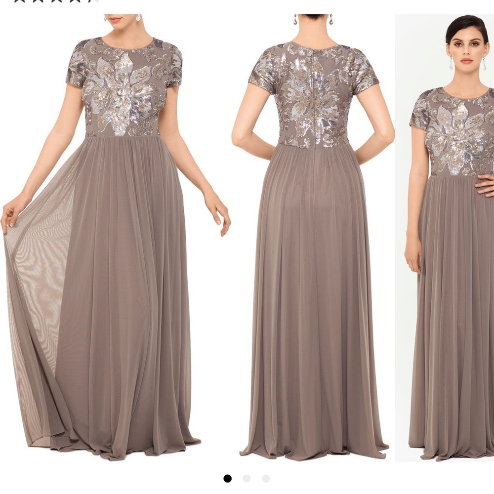 Betsy & Adam Taupe A-Line Gown Size 14